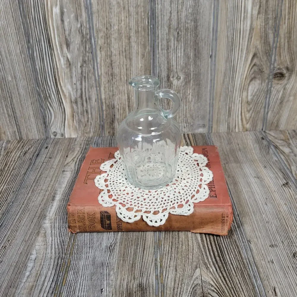 Vintage 1930s Glass Syrup Pitcher Paneled Maple Molasses Jug Clear Decor